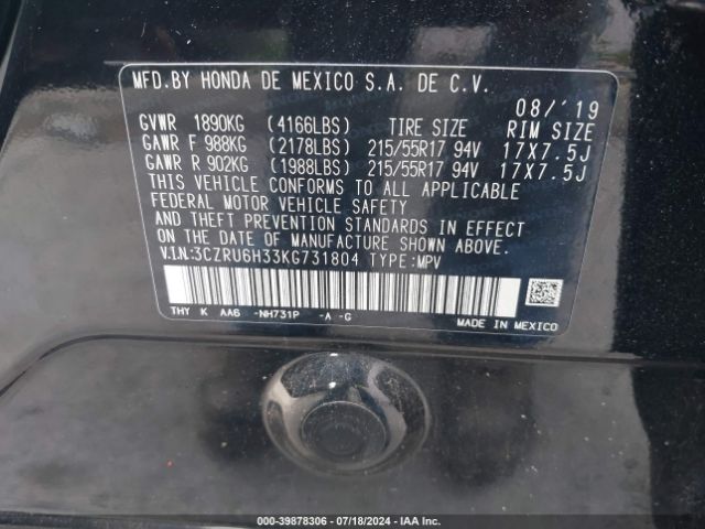 3CZRU6H33KG731804 Honda HR-V LX