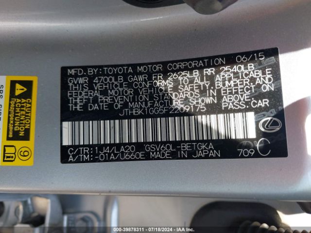 JTHBK1GG5F2209175 Lexus ES 350