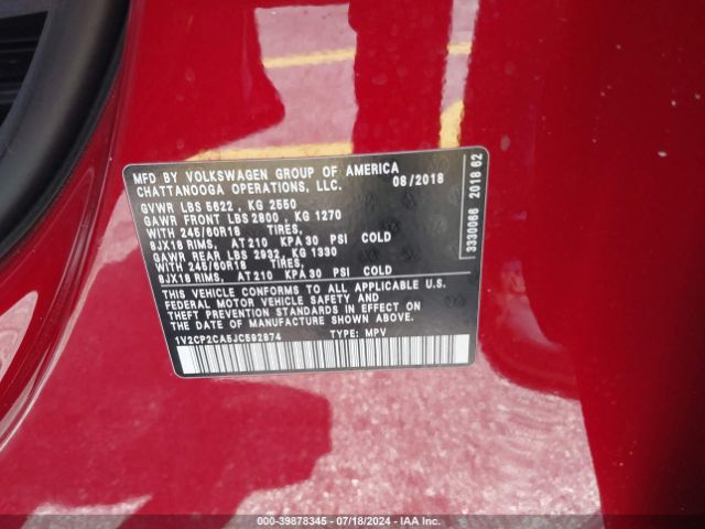 1V2CP2CA5JC592874 Volkswagen Atlas 2.0t Se