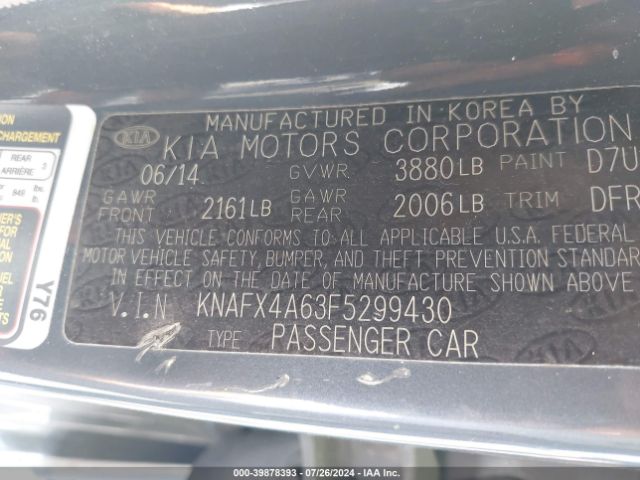 KNAFX4A63F5299430 KIA FORTE LX