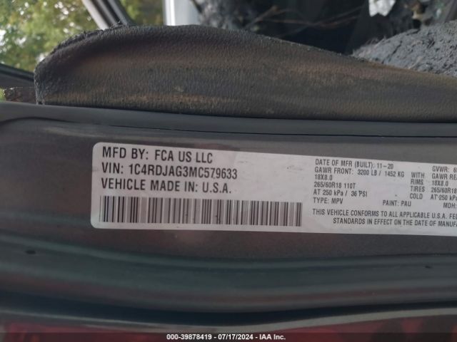 1C4RDJAG3MC579633 Dodge Durango Sxt Plus Awd