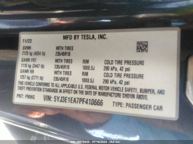 2023 TESLA MODEL 3 5YJ3E1EA7PF410666 Photo 8