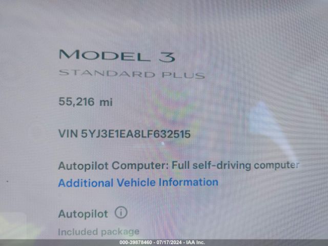 5YJ3E1EA8LF632515 Tesla Model 3 Standard Range Plus Rear-wheel Drive/standard Range Rear-wheel Drive