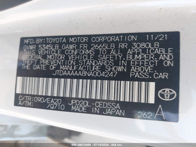Toyota Mirai Xle 2022 JTDAAAAA8NA004247 Image 9