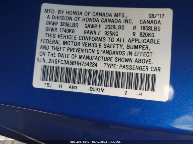 2HGFC3A58HH754284 Honda CIVIC SI