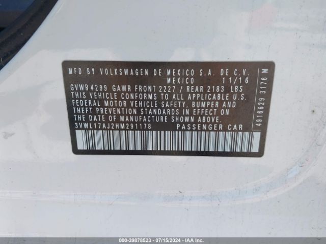 3VWL17AJ2HM291178 Volkswagen Jetta 1.8t Sel/1.8t Sel Premium
