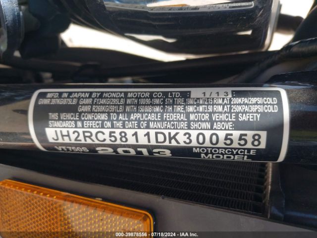 2013 HONDA VT750 JH2RC5811DK300558 Photo 9