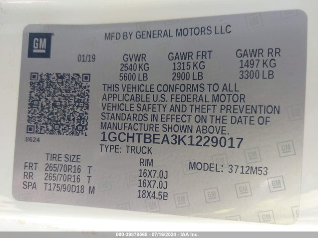 1GCHTBEA3K1229017 Chevrolet Colorado Wt