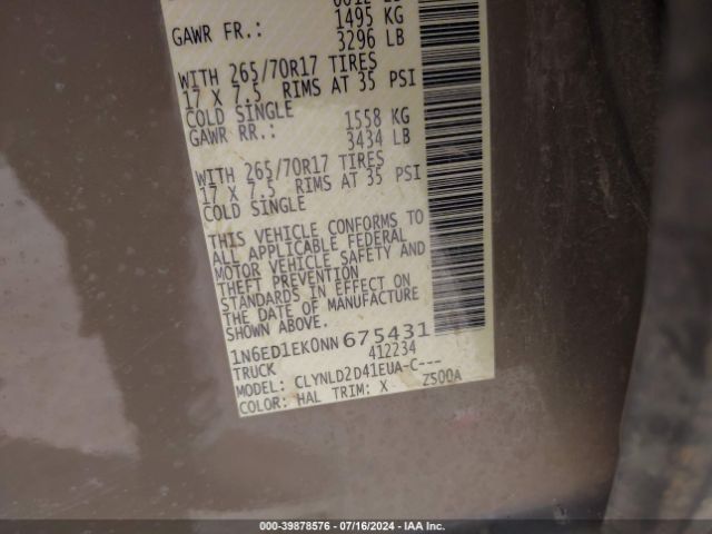 1N6ED1EK0NN675431 Nissan Frontier