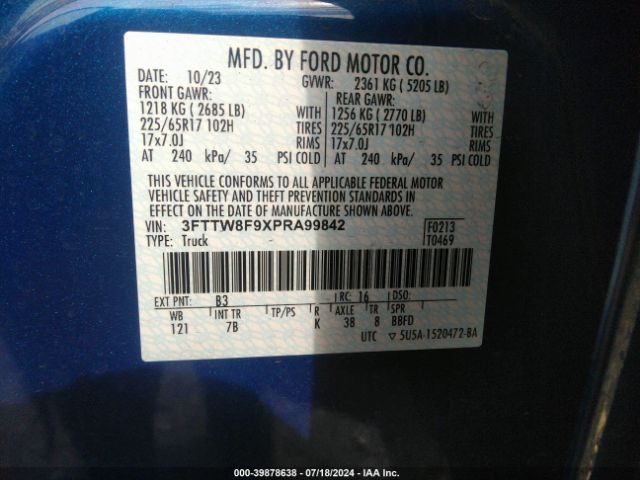 3FTTW8F9XPRA99842 Ford Maverick Xlt