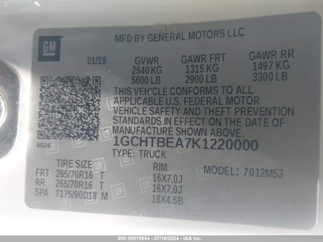 Chevrolet Colorado Wt 2019 1GCHTBEA7K1220000 Image 9