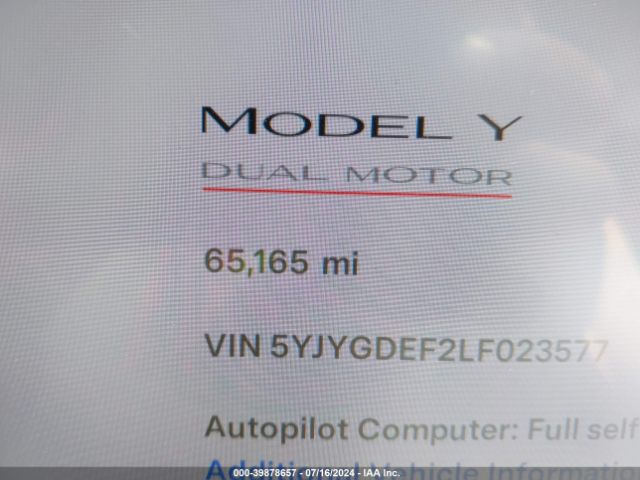 5YJYGDEF2LF023577 Tesla Model Y Long Range Dual Motor All-wheel Drive/performance Dual Motor All-wheel Drive
