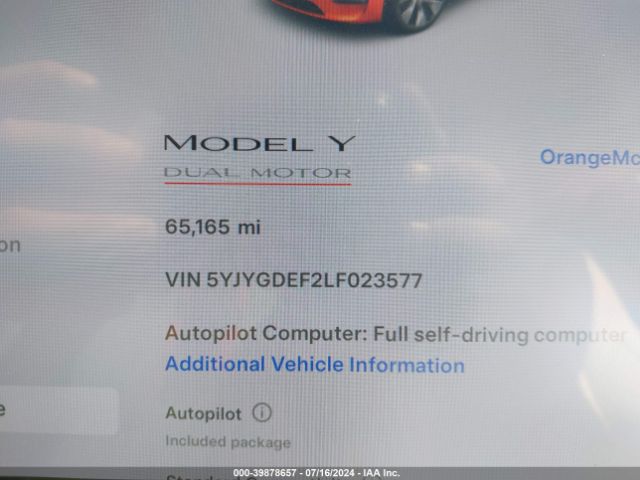 5YJYGDEF2LF023577 Tesla Model Y Long Range Dual Motor All-wheel Drive/performance Dual Motor All-wheel Drive