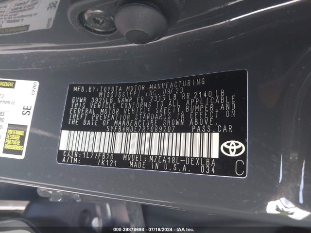 Toyota COROLLA LE 2024 5YFB4MDE7RP089207 Image 9