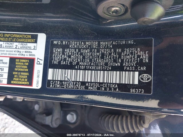 Toyota CAMRY SE 2014 4T1BF1FK8EU851724 Image 9