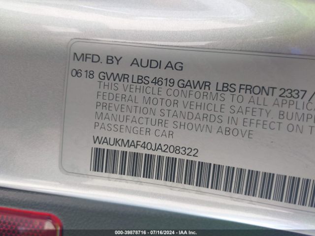 WAUKMAF40JA208322 Audi A4 2.0t Tech Ultra Premium/2.0t Ultra Premium