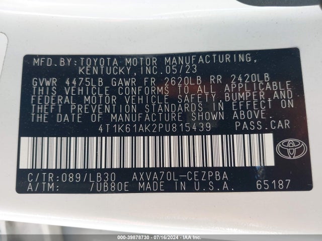 Toyota CAMRY XSE 2023 4T1K61AK2PU815439 Image 9