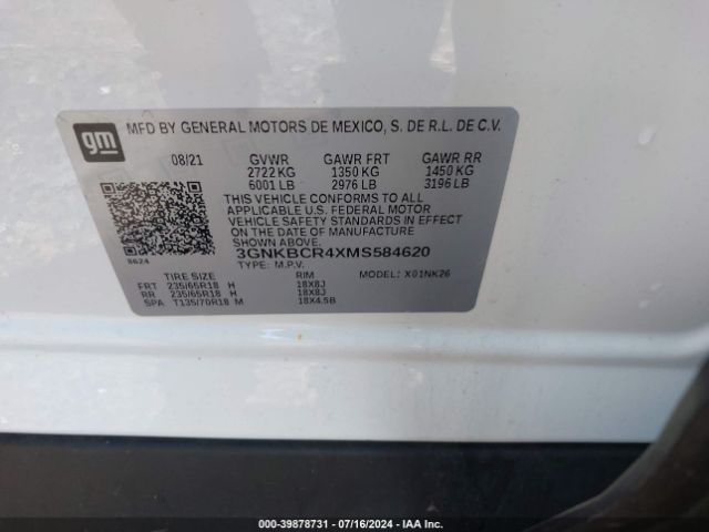 3GNKBCR4XMS584620 Chevrolet Blazer Fwd 2lt