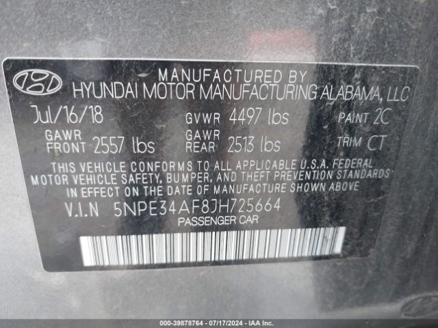 5NPE34AF8JH725664 Hyundai Sonata Limited