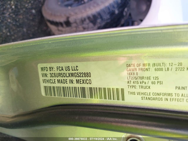 3C6UR5DLXMG522880 RAM 2500 Big Horn  4x4 6'4 Box