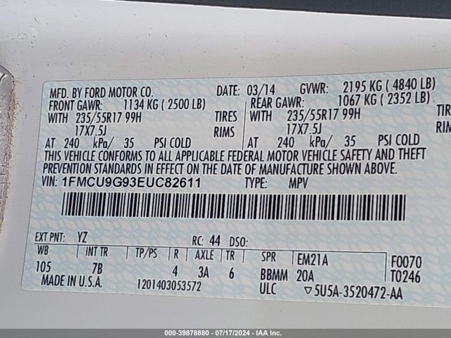 Ford ESCAPE SE 2014 1FMCU9G93EUC82611 Image 9