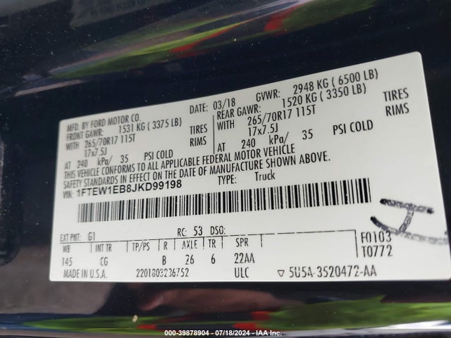 Ford F-150 Xl 2018 1FTEW1EB8JKD99198 Image 9