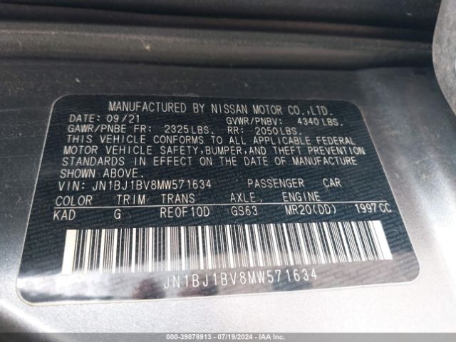 JN1BJ1BV8MW571634 Nissan Rogue Sport Sv Fwd Xtronic Cvt