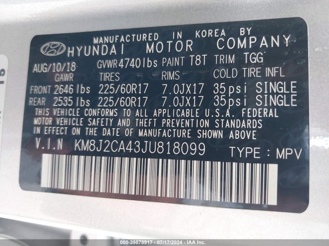 Hyundai TUCSON SE 2018 KM8J2CA43JU818099 Image 9