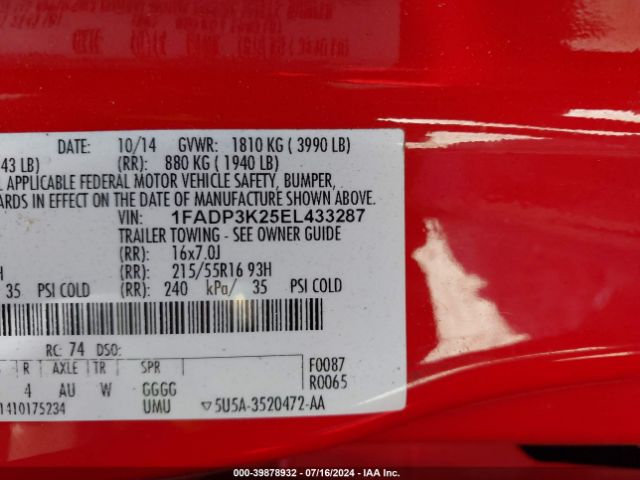 1FADP3K25EL433287 Ford FOCUS SE