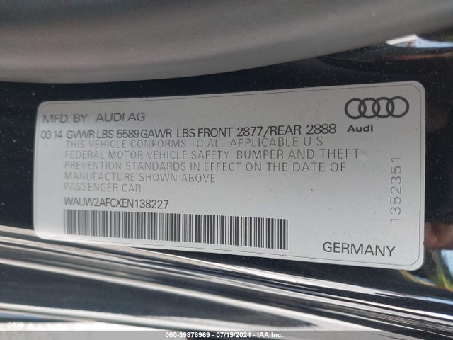 Audi S7 4.0t Prestige 2014 WAUW2AFCXEN138227 Image 9