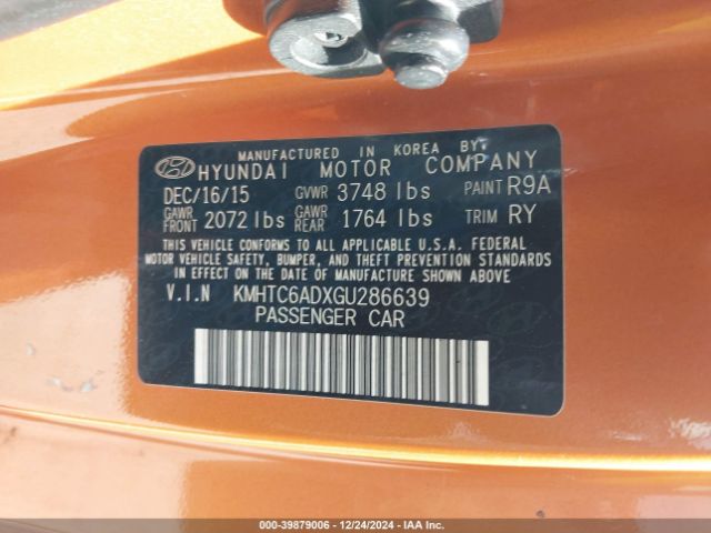 KMHTC6ADXGU286639 Hyundai Veloster