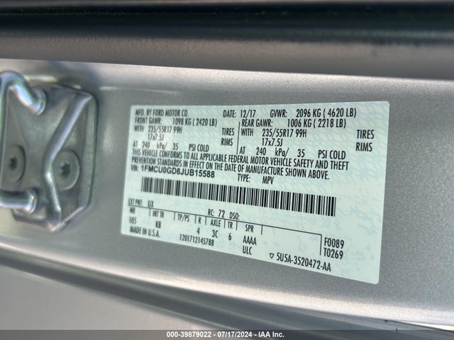 Ford ESCAPE SE 2018 1FMCU0GD8JUB15588 Image 9