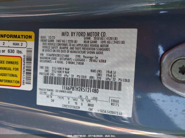 Ford Mustang Ecoboost Premium Fastback 2024 1FA6P8TH2R5121480 Image 9