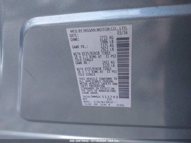 Infiniti QX60 2016 5N1AL0MM6GC511743 Image 9