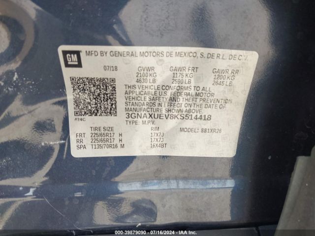 2019 CHEVROLET EQUINOX 3GNAXUEV8KS514418 Photo 8