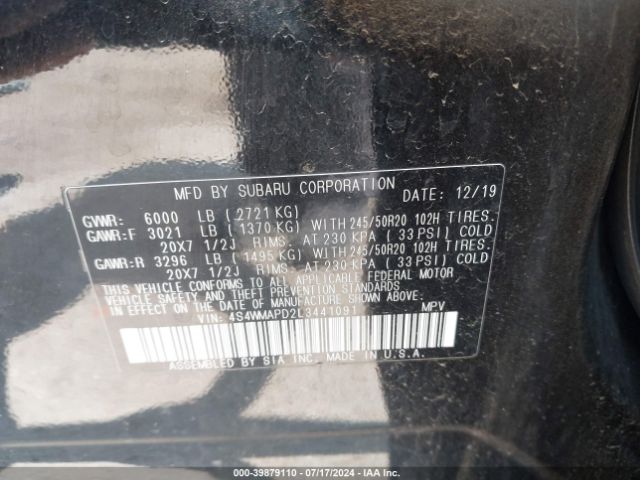 4S4WMAPD2L3441091 Subaru Ascent Limited