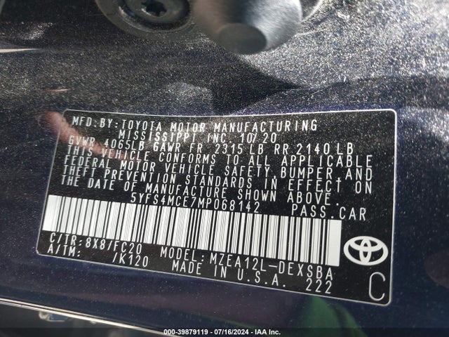 Toyota COROLLA SE 2021 5YFS4MCE7MP068142 Image 9