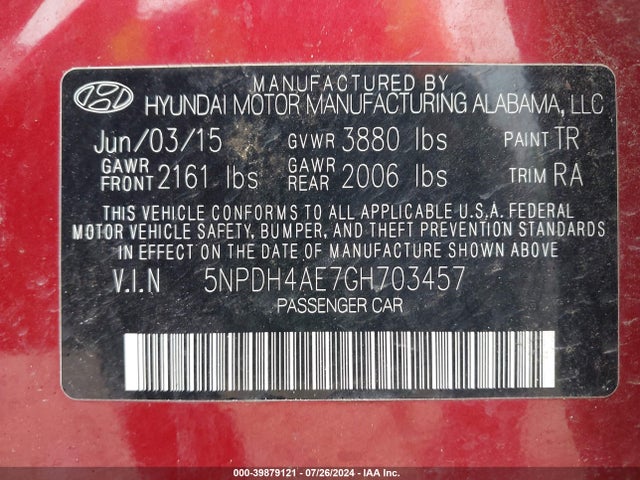 Hyundai ELANTRA SE 2016 5NPDH4AE7GH703457 Image 9