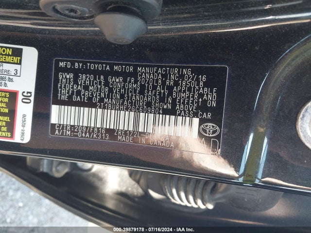 Toyota COROLLA LE 2016 2T1BURHE2GC609804 Image 9