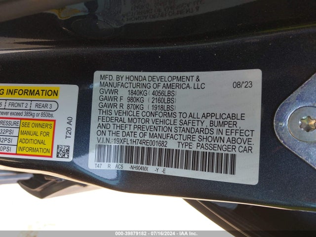 Honda Civic Ex-l 2024 19XFL1H74RE001682 Image 9