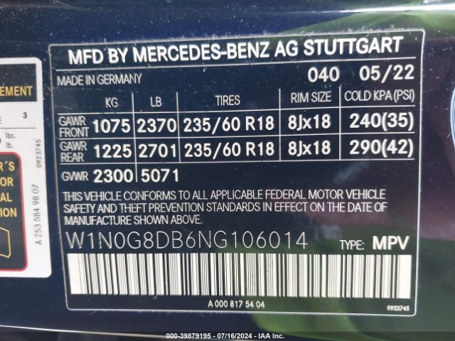 W1N0G8DB6NG106014 Mercedes-Benz Glc 300 Suv