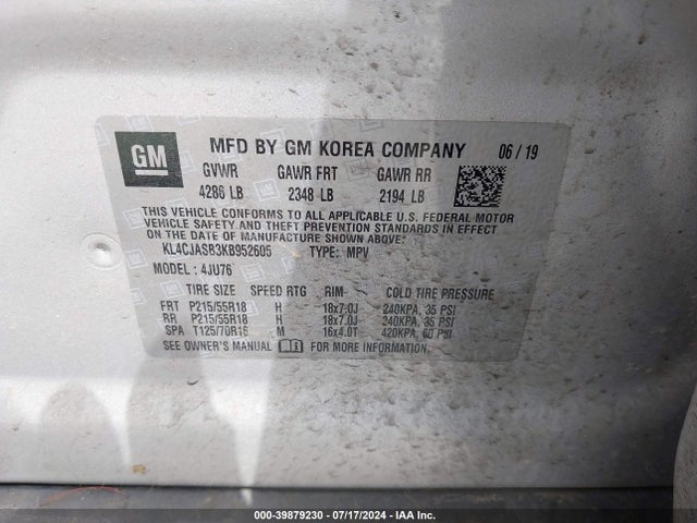 KL4CJASB3KB952605 Buick Encore Fwd Preferred