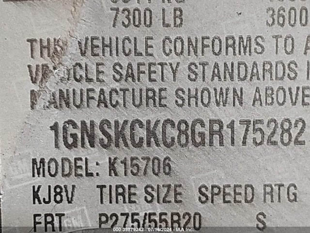 1GNSKCKC8GR175282 Chevrolet Tahoe Ltz