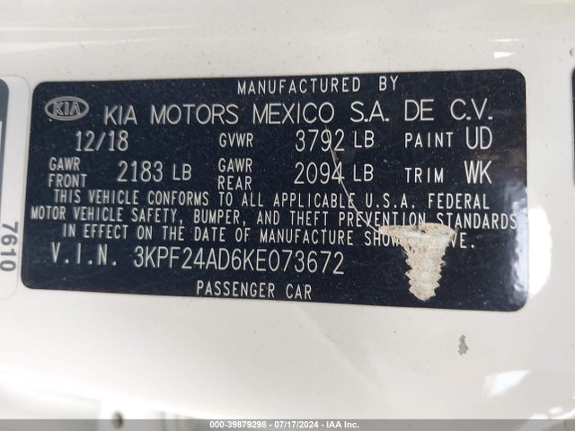 KIA Forte Lxs 2019 3KPF24AD6KE073672 Image 9