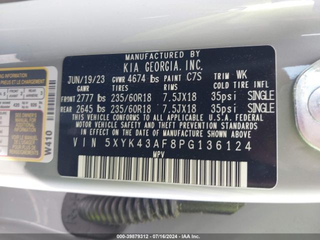 5XYK43AF8PG136124 KIA Sportage Sx