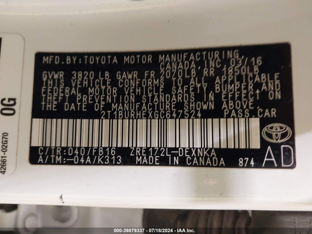 Toyota COROLLA LE 2016 2T1BURHEXGC647524 Image 9