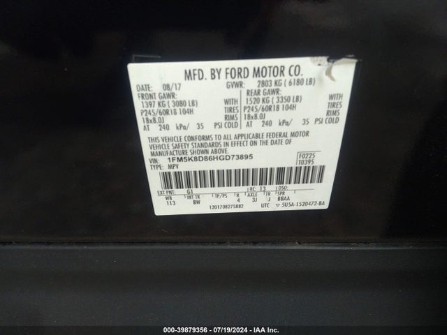 Ford EXPLORER XLT 2017 1FM5K8D86HGD73895 Image 9