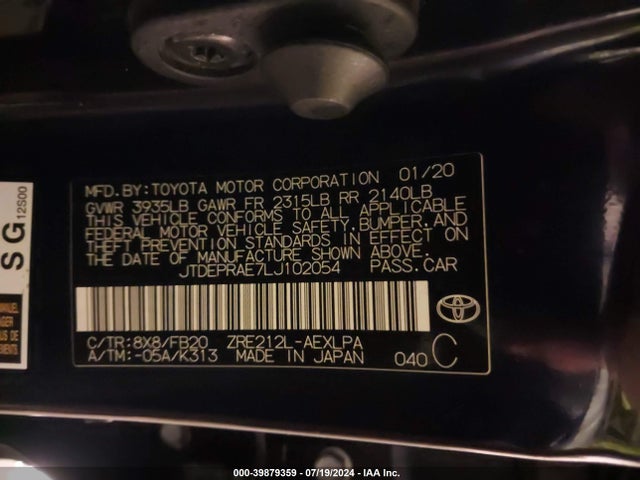 Toyota COROLLA LE 2020 JTDEPRAE7LJ102054 Image 9