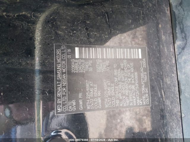 KNMAT2MT5GP649936 Nissan ROGUE S