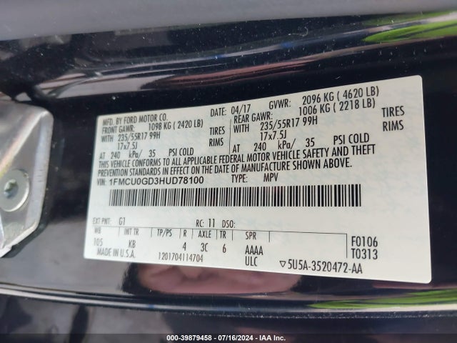 Ford ESCAPE SE 2017 1FMCU0GD3HUD78100 Image 9